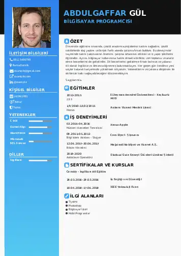 Bilgisayar Programcısı CV Örnekleri cv indir